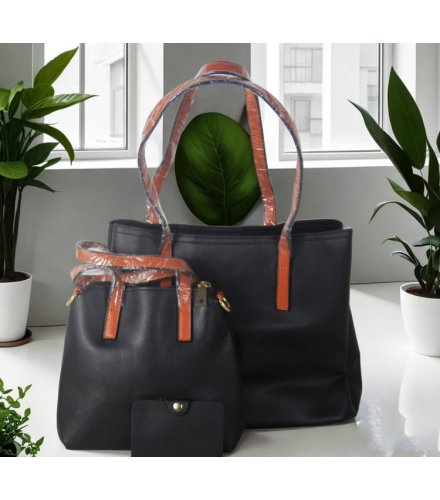 H1750 - Black 3pc Fashion Handbag Set